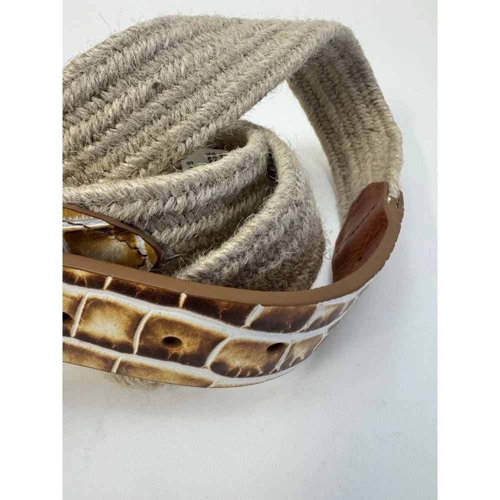 NWT Johnnie-O Croc Tip Leather Stretch Canvas Belt Tan CROCCO TIP Size 36 $128